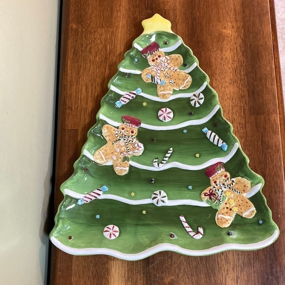 Laurie Gates HOLIDAY TREATS CERAMIC GINGERBREAD CHRISTMAS TREE SERVING PLATTER